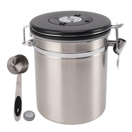 1.5L Coffee Canister Coffee Container with Scoop Date Tracker Stainless Steel Versatile Airtight Food Storage Container for Kitchen Silver