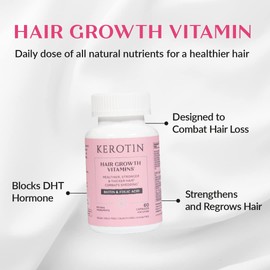 Kerotin Hair Growth Supplement for Longer, Stronger Hair - Enriched with Biotin, Folic Acid, Saw Palmetto to Promote Thick, Healthy Hair Growth (3 Months)