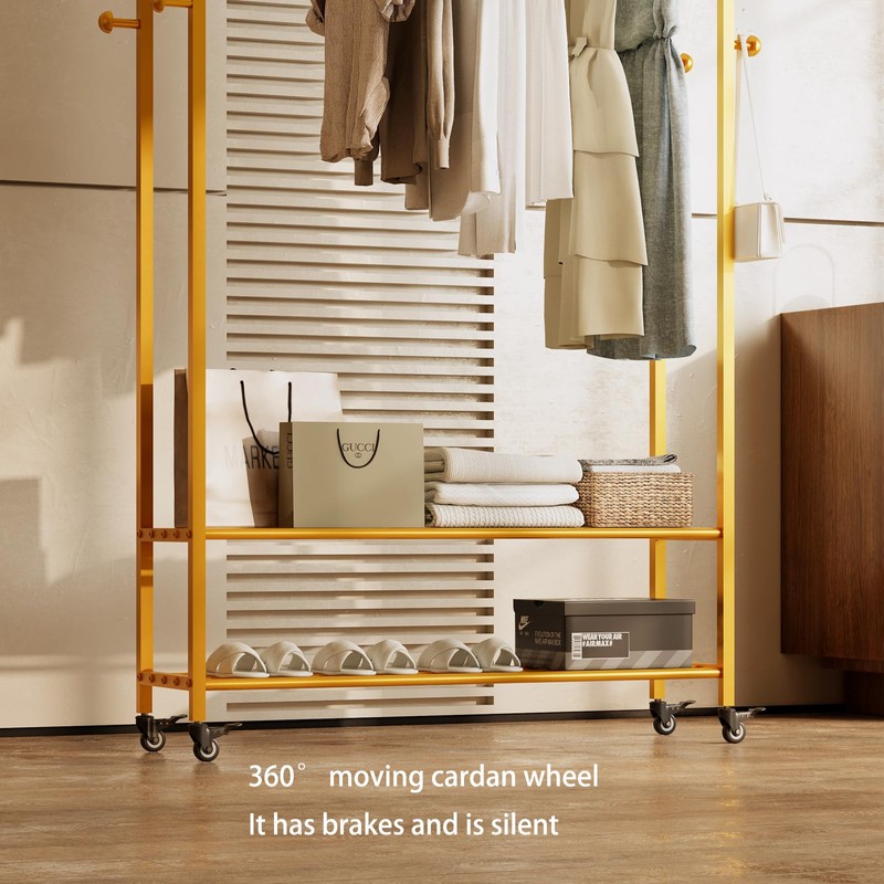 BUZUEY Sturdy Heavy Duty Clothes Rack With Wheels,Modern Clothing Rack