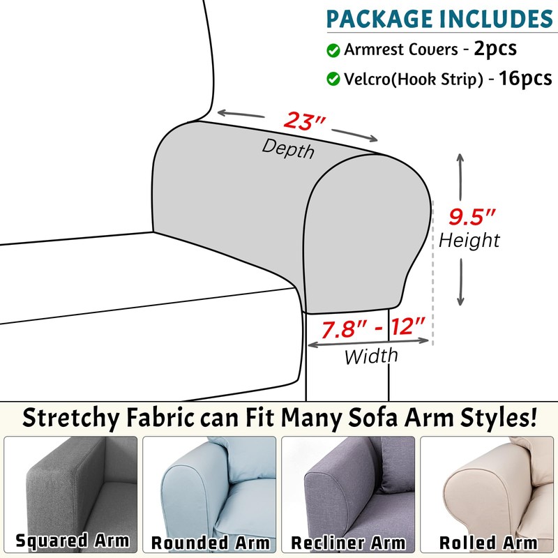 Roytub Stretch Couch Arm Covers, Breathable Armrest Covers for Sofas