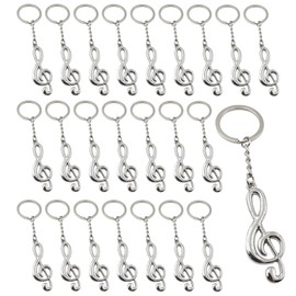 Amexo Pack of 24 Musical Notes Keychains, Music Note Keyring, Music Symbol, Treble Clef Keyring, Nice Gift for Musicians, Classroom, Gift for Students, silver