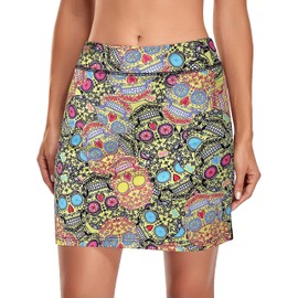 Kimmery Plus Size Golf Skirts for Women with Pockets,Ladies Plus Sized Stretchy Waistband Double Layered Sports Skorts Autumn Yoga Gym Beach Walking Wear Yellow XXL