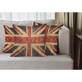 EKOBLA United Kingdom Flag Throw Pillow Cover Grunge Vintage England Patriot Patriotic Stripes Cozy Square Cushion Case for Men Women Boys Girls Room Home Decor Cotton Linen 18x18 Inch