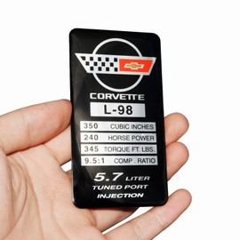 1Pc C4 Corvette 1987 L98 Engine ID Spec Metal Data Plate Emblem 3D Badge Nameplate Replacement for Corvette