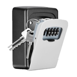 Key Lock Box Wall Mounted, Fayleeko 4 Digit Combination Lockbox for Outside, House Keys - 5 Keys Capacity, Key Safe Security Storage Lock Box for Indoor, Outdoor, Garage, Garden, Store (Grey, 1Pack)