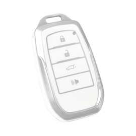 OFF WE GO for Toyota Key Fob Cover, Soft TPU Key Case Fit for 2019-2024 Venza RAV4 Prime Hilux Land Cruiser Fortuner Grand Highlander Corolla Cross Smart Car Key Holder (Silver White)