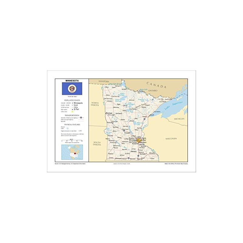13x19 Minnesota General Reference Wall Map - Anchor Maps USA