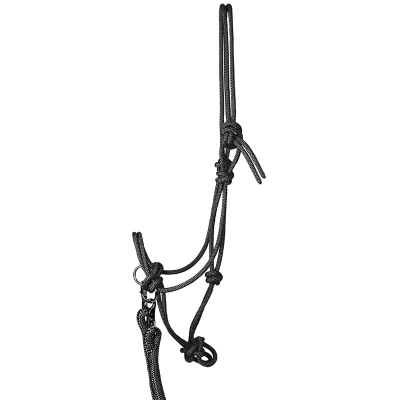 PFIFF 102937 Knot Halter with Reins, Snap Carabiner Swivels, Black,