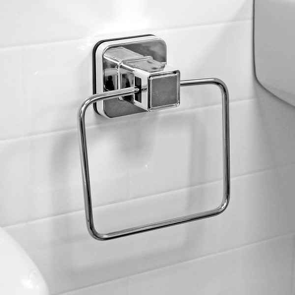 Pushloc Wall Mounted Double Edge Suction Towel Ring, Chrome, No Drilling, Easy Installation