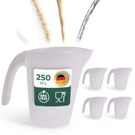Novaliv Set of 5 Measuring Cups 250 ml, Measuring Cup Set Transparent with Clear g/ml Scale for Liquids Flour and Sugar, Made in Germany, Dishwasher Safe, Mixing Bowl Dosing Cup Measuring Container