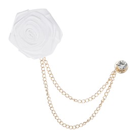 M METERXITY Rose Flower Brooch Pin for Men Suit, Cloth Handmade Flower Lapel Pin with Gold Badge Tassel Chain Brooches for Men Wedding Accessories/Prom/Party [White]