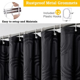 Simplebrand Black Extra Long Shower Curtains for Bathroom 72x84 Inches, Mid Century Geometric Textured Tufted Boho Bathroom Shower Curtains Set Fabric with 12 Plastic Hooks, Cortinas de Baño