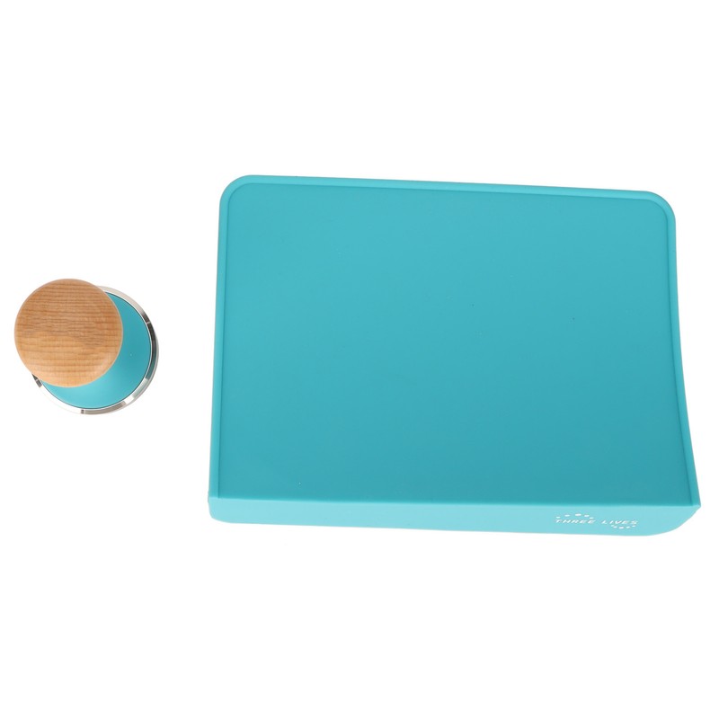 2Pcs Tamping Mat Silicone Coffee Pad with Beech Handle Tamper