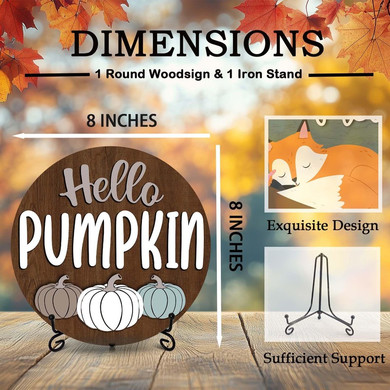 Fall Desk Decor, 8 Inch Hello Pumpkin Autumn Table Centerpieces,