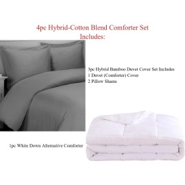 Royal Tradition Solid Hybrid Bamboo Comforter Set- Duvet Cover Set+Down Alternative Duvet Insert - King/Calking, Gray