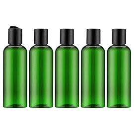 Owlyee Botella de viaje de 3.4 onzas con tapa abatible de disco (5 piezas) recipiente de plástico vacío para champú, loción, jabón (100 ml, verde)