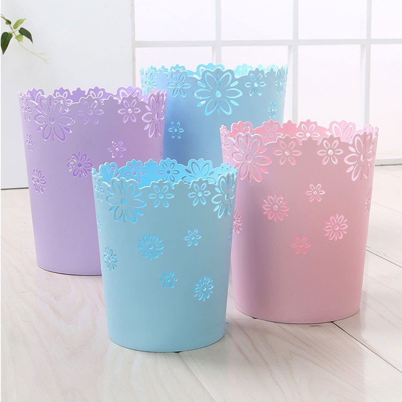 Scakbyer Wastebasket, Hollow Flower Shape Plastic Lidless Wastepaper Baskets Trash