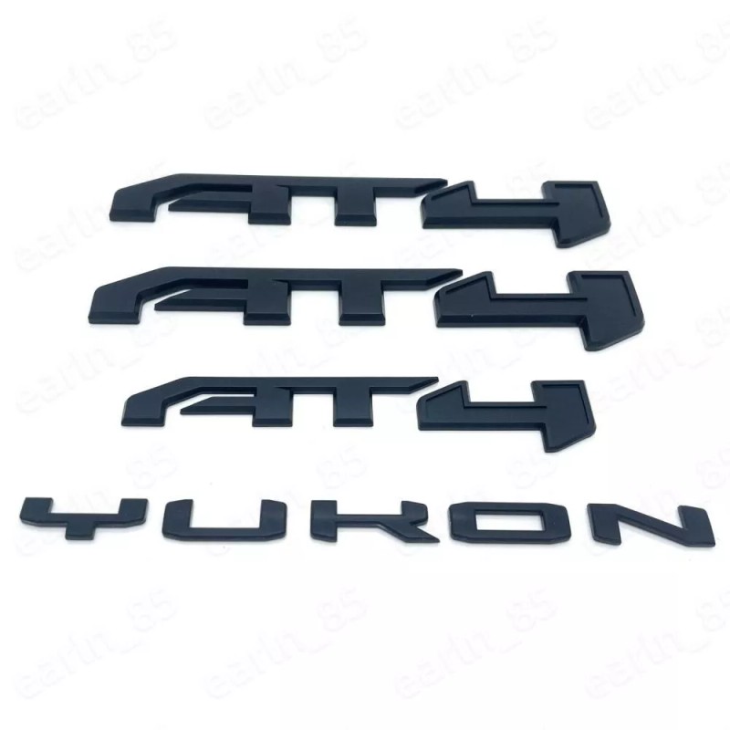 GMC 4PCS AT4 Yukon Matte Black Door Tailgate Emblem Fit