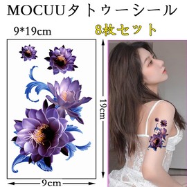 MOCUU Tattoo Stickers Rose Blue Blue Flower Tattoo Sticker Set of 8 Purple Roses Loose Body Stickers Stylish Summer Long Lasting Arm Leg Chest Women Men Women Tattoo Sticker Body Sticker 9x19cm