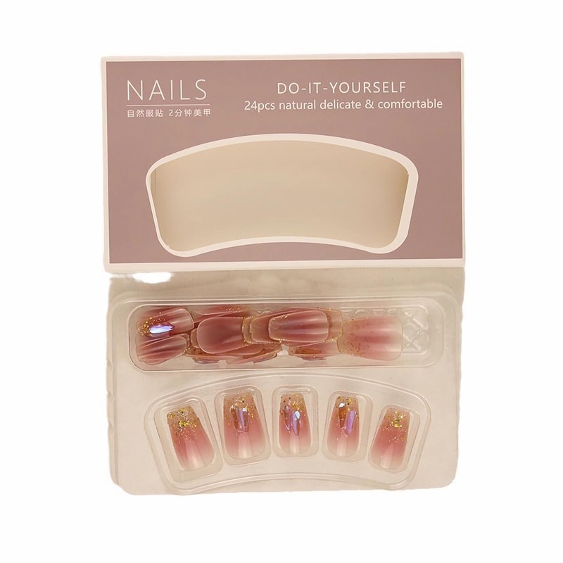 Nail Tip, Short, 24 Pieces, Medium False Nails, Gradient, Pink,