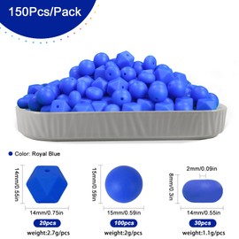 150Pcs Silicone Beads, 15mm Silicone Beads for Keychain Making, Silicone Focal Beads for Pens, Three Shapes Silicone Beads Bulk for Bracelet (Royal Blue)