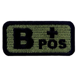 EmbTao Type B Positive Tactical Blood Type Iron On Sew On Patch - Green & Black - 2"x1"
