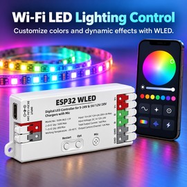 ESP32 WLED LED Controller with Mic – Wi-Fi Control and USB-C PD Input for DIY RGBIC Lighting