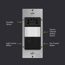 TOPGREENER Humidity Sensor Switch with PIR Lighting Motion Sensor, Neutral Wire Required, Air Moisture Detection for Ventilation Fan, Bathroom Fan Automated Control, UL Listed, TDHOS5-BK, Black