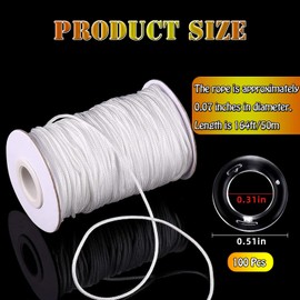 WTTUOAM 100 Pieces Clear Roman Curtain Rings Blind Roman Ring and 55 Yards Roman Blind Cord 8-13 mm Transparent Plastic Rings 1.8 mm White Braided Lift Shade Cord for DIY Roman Curtains