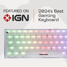 Higround Crystal Opal Basecamp 65% Mechanical USB Wired Gaming Keyboard, White Flame Switches, Programable RGB, Transparent/Translucent, Hot-Swappable, Deep Thock Creamy Sounding PC Keyboard