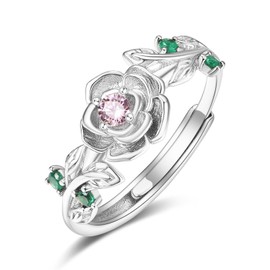 Zeuslia Rose Ringe 925 Silber Verstellbar Pink Turmalin Ring Mit Geburtsstein Oktober Schmuck Geschenke für Damen Frauen