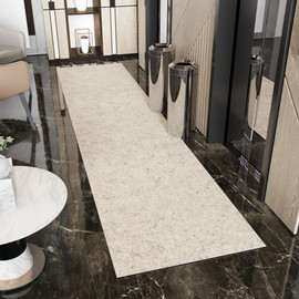 Ottomanson Solid Design Non-Slip Rubberback 3x20 Indoor/Outdoor Runner Rug for Hallway, Kitchen, Living Room, Garage, Patio, 3' x 19'11", Beige