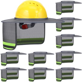 10 Pack Hard Hat Sun Shade Full Brim Neck Cover, Mesh High Visibility Sun Visor Neck Shade with Reflective Strip, Hard Hat Accessories for Construction Outdoor Gardening Summer Use(Grey)