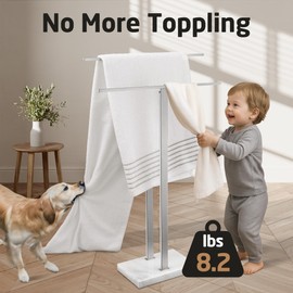 KES Standing Towel Racks for Bathroom 2-Tier, Floor Towel Rack Stand with Heavy Marble Base, Upgrade Steady Design, Pro-Grade 18/8 Stainless Steel Brushed Finish, BTH217-2