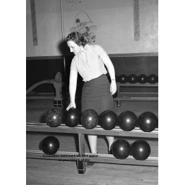 1940 Bowling Alley PHOTO Woman Bowler Lanes Indiana Game Room Vintage Decor Art