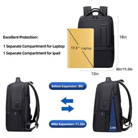 SKvoen 40L Large Travel Laptop Backpack for Mens Women Expandable Business Work Backpacks Water Resistant Computer Backpack with USB Charging Port Fits 17.3 Inch Laptop - Black
