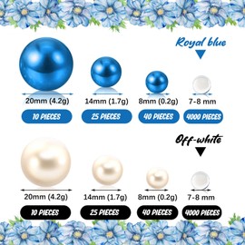 Blue White Vase Filler | 150PCS Pearls Bead for Centerpieces Vases | 8/14/20 mm No Hole Beads, Fake Pearls for Wedding Birthday Theme Party Table Centerpieces Decor
