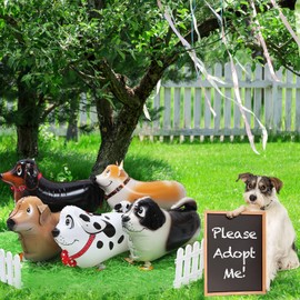 Arrowbash Walking Dog Balloons with Raffia Grass for Adopt a Puppy Party Favors, Puppy Foil Animal Balloons for Dog Themed Birthday Decorations Pet Party Supplies