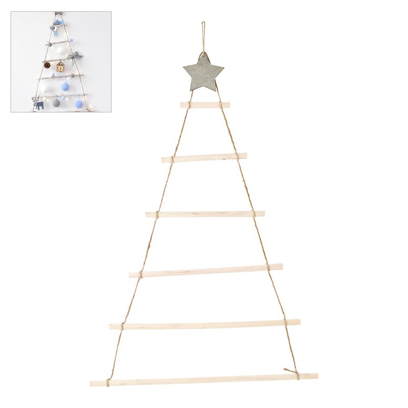 Wooden Hanging Ornaments with Star and Rope Decoration for Wall