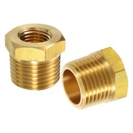 sourcing map 2Pcs 1/2 NPT Male x 1/4 NPT Female Brass Reducer Hex Bushing Threaded Pipe Fitting, Brass Threaded Pipe Fitting Adapter for Water, Gas, Oil Pipeline Systems