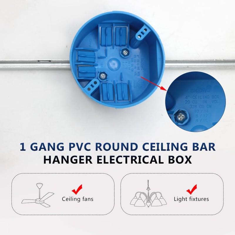 XGGYA 1 Gang PVC Round Ceiling Bar Hanger Electrical Box,