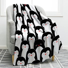 Jekeno Penguin Blanket Antarctic Animals Black and White Penguins Print Gifts for Women Kids Girls Boys Home Bedroom Living Room Decor Soft Cozy Lightweight Plush Throw Blankets 60"x80"