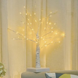 EHIOG White Birch Table Tree Light, 60cm/2FT Tree Lamp Lighted Birch Tree, with 24 Warm White LEDs Light Up Birch Tree, for Bedroom Home Party Wedding Christmas Indoor Decoration