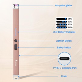 SUPRUS Electric Arc Lighter Windproof Flameless Lighter Rechargeable USB Lighter with Safety Lock for Home Kitchen BBQ Candle