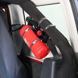 Universal Aluminum Adjustable Roll Bar Fire Extinguisher Mount Holder Compatible with for Jeep Wrangler TJ JK JKU JL JLU Gladiator JT Ford Bronco UTV Polaris RZR Ranger Can Am Maverick