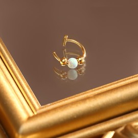 UBGICIG Opal Fake Nose Ring 20G - 14K Gold Nose Ring Faux Nose Rings For Women Fake Nose Piercings Green Opal 8mm