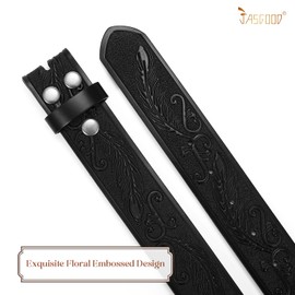 JASGOOD Western Leather Belt Strap for Men without Buckle Floral Engraved Embossed Cowboy Leather Belt Strap 1.5 inch Wide