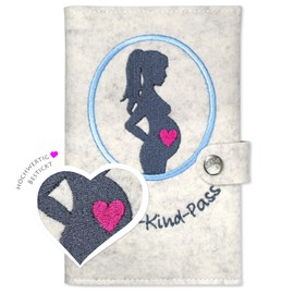 Goldi-Design Mother/Child Passport Cover Heart Made of Felt with Extra Compartments and Flap with Press Stud, Mottled white, Modern