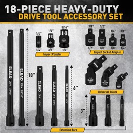 18-Pieces Impact Socket Extension Set: 1/4", 3/8" & 1/2" Drive Socket Extension Bar, Socket Adapter Set, Swivel Universal Joints & Impact Coupler