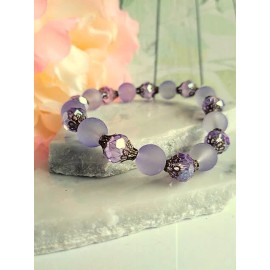 Bad Apple Designs Handcrafted Sea Glass Bracelet, Ladies Stretch Bracelet, Beaded Chain Bangle